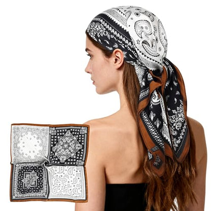 27" Head Scarf Like Satin Silk for Women,Hair Scarves Bandana,Headband Silk Feeling for Hair Wrap - color: Black Gold