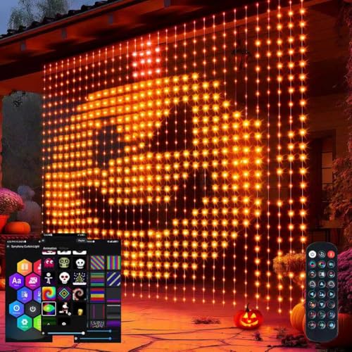 Dazzle Bright Smart Curtain Lights, 400LED 6.6FT x 6.6FT Color Changing Halloween Christmas Lights with Remote & APP, Dynamic DIY Fairy String Lights for Indoor Outdoor Bedroom Decorations - color: Smart DIY