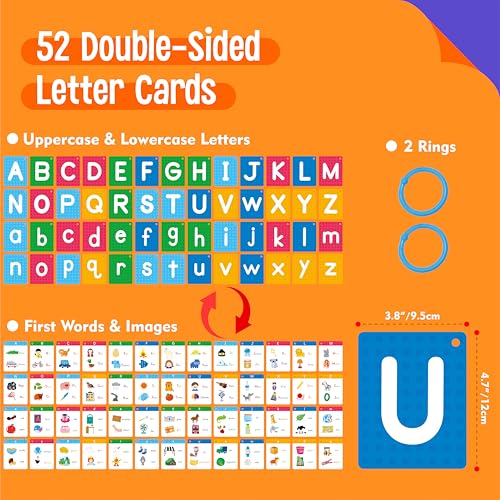 Alphabet Flash Cards, 52 Lowercase & Uppercase Letter Cards Jumbo Size Letter Sounds Flashcards Letter Recognition Learning for Kids, Toddlers, Classroom, Preschool, Kindergarten - style: English