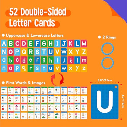 Alphabet Flash Cards, 52 Lowercase & Uppercase Letter Cards Jumbo Size Letter Sounds Flashcards Letter Recognition Learning for Kids, Toddlers, Classroom, Preschool, Kindergarten - style: English