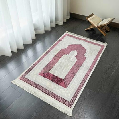 WALL ART ISTANBUL Velvet Muslim Prayer Rug – Elegant Floral Islamic Sajadah for Men & Women, Soft, Foldable Janamaz with Non-Slip Base, Perfect Ramadan & Eid Gift (Reyhan)