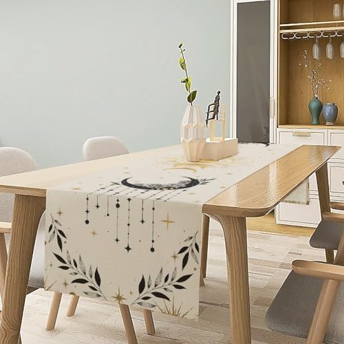 Sun Moon Table Runner, Astrology Mystical Sun Moon Stars Clouds Witchy Tarot Gothic Holiday Kitchen Dining Table Runner for Kitchen Living Room Home Party 13x36in - color: Moon-10, size: W13''xL36''