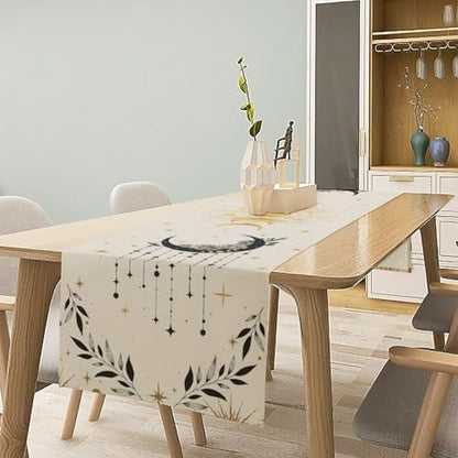 Sun Moon Table Runner, Astrology Mystical Sun Moon Stars Clouds Witchy Tarot Gothic Holiday Kitchen Dining Table Runner for Kitchen Living Room Home Party 13x36in - color: Moon-10, size: W13''xL36''
