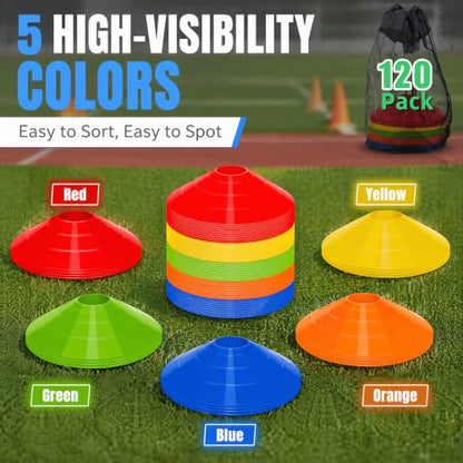 60/120 Pack Agile Soccer Cones with Portable Bags & Brackets,Sports Cones,cones for sports training，soccer cones for training，soccer training equipment，Agile Soccer Cones Used for Football Training - size: B-120 Pack Soccer Cones