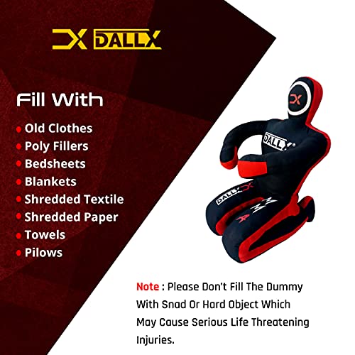DALLX MMA Grappling Dummy BBJ Wrestling Brazilian Jiu Jitsu Punching Bag Judo Karate Throwing Boxing Fighting Dummy Self Defense Sitting Position – UNFILLED - color: BLACK RED, size: 4FT