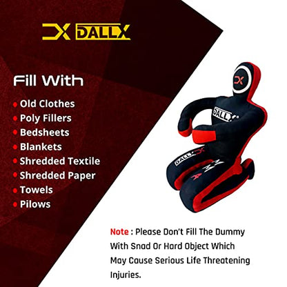 DALLX MMA Grappling Dummy BBJ Wrestling Brazilian Jiu Jitsu Punching Bag Judo Karate Throwing Boxing Fighting Dummy Self Defense Sitting Position – UNFILLED - color: BLACK RED, size: 6FT