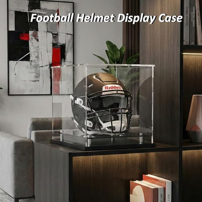 Football Helmet Display Case Full Size,Acrylic Helmet Display Case Black Acrylic Base,Self-Assembly Helmet Display Box Protection Holder Dustproof Sports Collectibles Storage Showcase - size: 14.2x11x12.6 inch