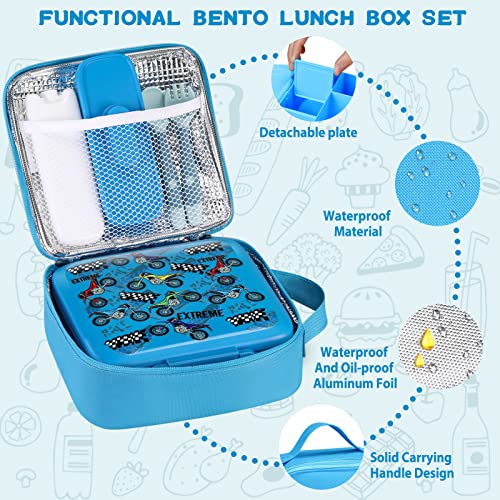JXXM Bento Lunch Box for Kids With 8oz Soup thermo,Leak-proof Lunch Containers with 5 Compartment,thermo Food Jar and Lunch Bag, Food Containers for School (A-Blue(Extreme Locomotive)) - color: Blue Extreme Locomotive