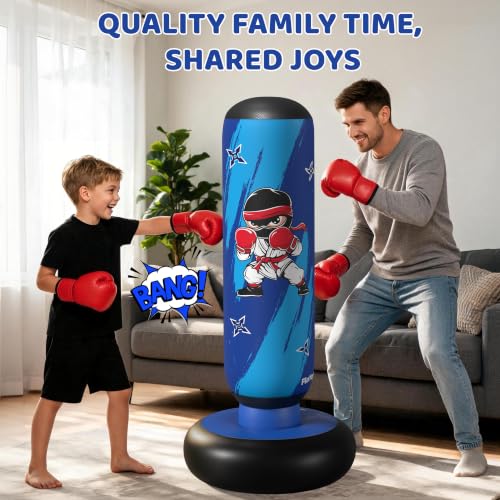 64 Inch Inflatable Punching Bag for Kids with Gloves and Pump, Kids Boxing Bag Set Toys & Gifts for Boys and Girls Ages 3-12 for Karate, Taekwondo, Active Play, Fitness Training