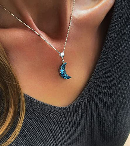 Once in a Blue Moon Necklace, Handmade Bismuth Pendant with Iridescent Crystal on Sterling Silver Chain, Unique Celestial Jewelry