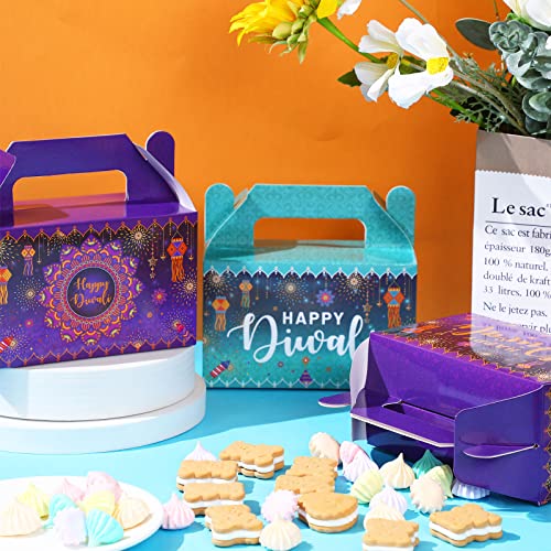 Nezyo 16 Pcs Happy Diwali Gable Boxes Rangoli Lantern Favor Packaging Containers Indian Deepavali Candy Gift Treat Containers Goodie Box for Diwali Party Decorations Lights Festival, 4 Style