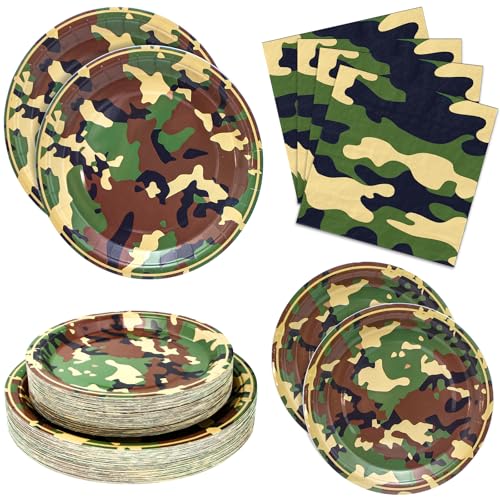 180PCS Camo Paper Plates and Napkins Party Supplies Serve 60, - style: Camo