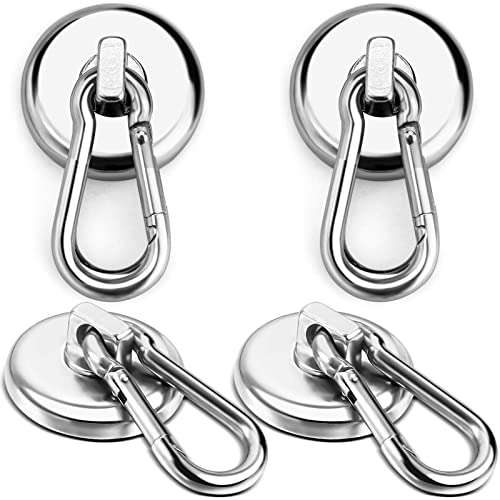 E BAVITE Magnetic Hooks,110LBS Strong Heavy Duty Neodymium Magnet Hooks with Swivel Carabiner Hook,Great for Your Kitchen,Refrigerator and Other Magnetic Surfaces(4 Pack), Silvery - color: Silver, size: 4P