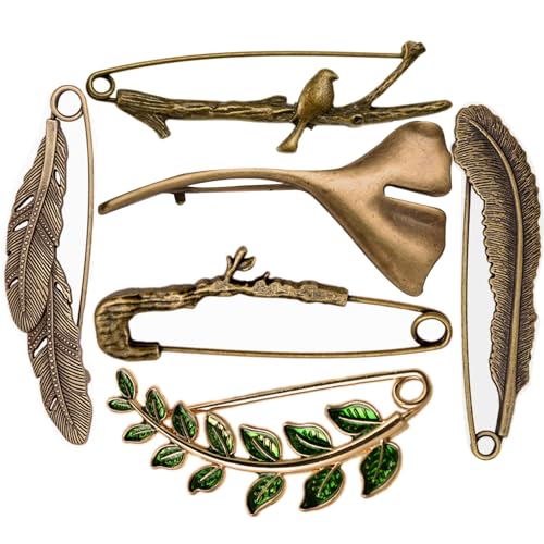 6PCS Extra Large Decorative Fashion Safety Pins for Clothing Giant Retro Sweater Lapel Pins – Vintage Brooch Pins for Women (Bronze) - color: Bronze