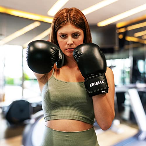 Kruzak Plain Boxing Gloves for Sparring, Kickboxing, Muay Thai, Martial Arts & MMA Fighting - Men & Women Punch Bag Mitts Training and Focus Pads Punching - color: Black, size: 12 oz