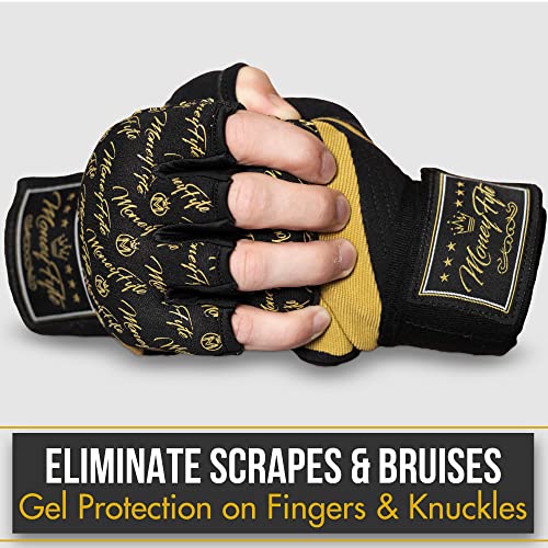 Quick Gel Boxing Wraps Under Boxing Gloves - Kickboxing MMA Muay Thai - Fist, Knuckle, Wrist Wrap Protection Inner Glove Hand Wraps - Men Women Kids - color: Black/Gold, size: Small-Medium