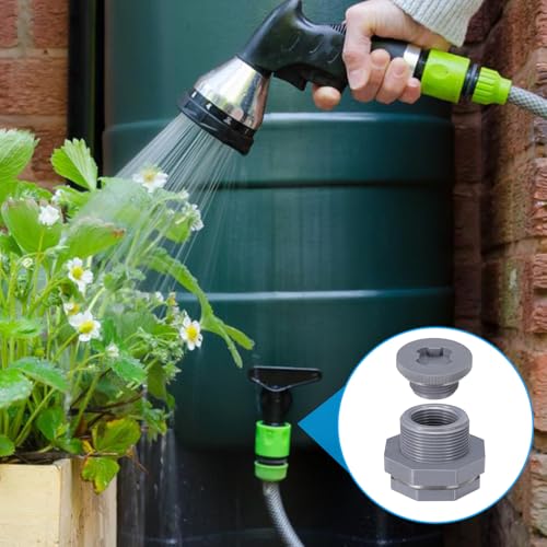 PATIKIL PVC Bulkhead Fitting with Plug NPT1", 4 Pack Bulkhead Water Tank Connector with Silicone Seal Gasket Garden Hose Fitting with Plug for Rain Bucket, Sinks, Aquariums, Gray