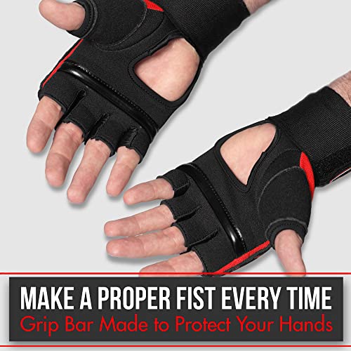 Quick Gel Boxing Wraps Under Boxing Gloves - Kickboxing MMA Muay Thai - Fist, Knuckle, Wrist Wrap Protection Inner Glove Hand Wraps - Men Women Kids - color: Black/Red, size: Large-X-Large