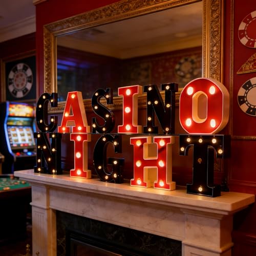 Aurelema Sukkot Large LED Letter Sign LED Lights Battery Powered Table Decoration for Party Gift Tabletop Decoration(Casino Night) - size: 8.27 inches, style: Casino Night