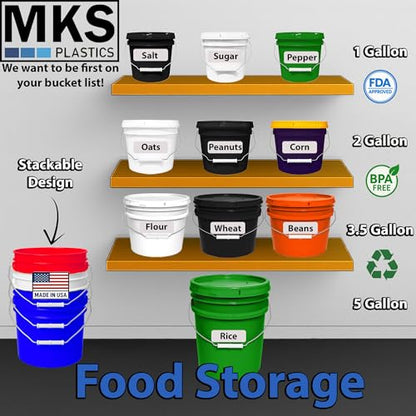 5-Gallon Bucket with Airtight Lid – Made in USA, Food Grade BPA Free Plastic, Heavy Duty Multi-Use, Metal Handle with Grip, Stackable Storage – Green, 3 Pack - color: Green, size: 3