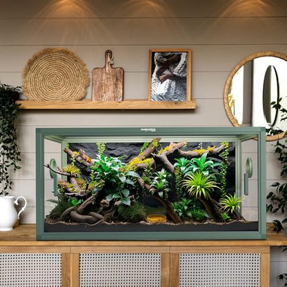 Stackable 50 Gallon Reptile Enclosure for Gecko, Juvenile Reptile | Optimal Ventilation & Light Penetration by Rust Proof Mesh Top, Easy Assembly within 6 Steps with Clear Instruction - color: Earthy Green, size: 50 Gallon
