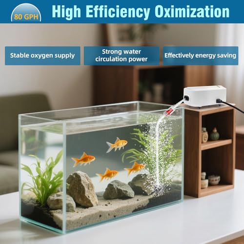 Quiet Aquarium Air Pump 4.5W Fish Tank Oxygen Aerator Pump with Air Stone Airline Tubing Check Valve Aquarium Bubbler for 20-70 Gallon Fish Tanks - size: 4.5W