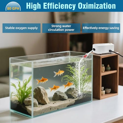 Quiet Aquarium Air Pump 4.5W Fish Tank Oxygen Aerator Pump with Air Stone Airline Tubing Check Valve Aquarium Bubbler for 20-70 Gallon Fish Tanks - size: 4.5W