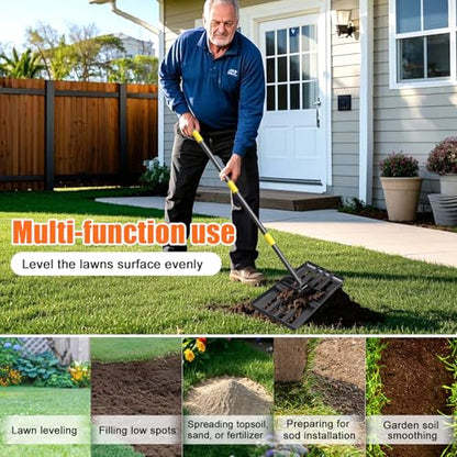Lawn Leveling Rake, 62 Inch Adjustable Long Handle Leveling Rake, Black Heavy Duty & 1 Inch Diameter Stainless Steel Handle Lawn Rakes, Lawn Leveler Tool for Soil Grass Golf Field Yard - style: 5FT