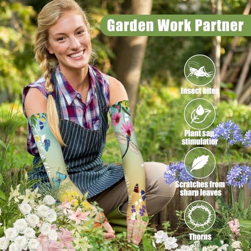Bebila Gardening Sleeves for Women Farm UV Sun Protection Anti-Scratch Cooling Sleeves with Thumb Hole Arms Cover Outdoors - color: Gradient Yellow Green