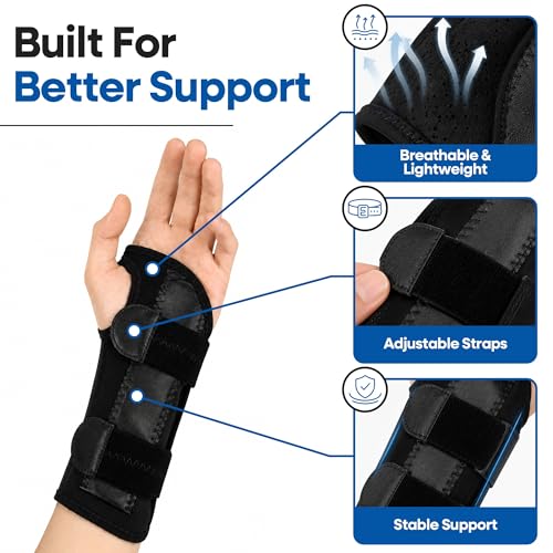 Carpal Tunnel Wrist Brace Night Support | Arm Brace Wrist Guard | Wrist Splint & Hand Brace | Carpal Tunnel Syndrome & Wrist Tendonitis Pain Relief Forearm Compression | Men Women (Right Wrist Brace) - size: Fits Most, style: Right