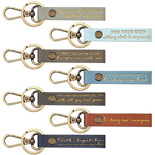 Sureio 7 Pcs PU Leather Christian Keychains Gift Bulk - color: Fresh Color