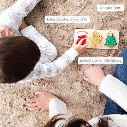 Pearhead 3 Piece Wooden Holiday Puzzle Set, Christmas Toy | Festive Wood Puzzle Trio, Holiday Learning Activity, Stocking Stuffer, Christmas Gift For Toddler or Children - color: Christmas