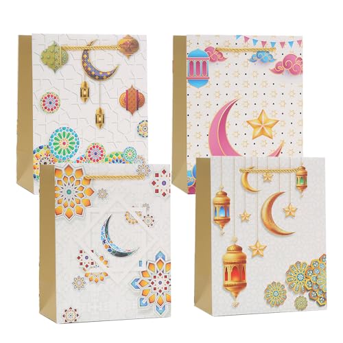 CMSSHUAI 4 Pcs Extra Large Eid Mubarak Gift Bags, Ramadan Gift Bags Paper Eid Bags with Handles Ramadan Treat Party Favors Supplies Eid Party Decoration - color: extra large