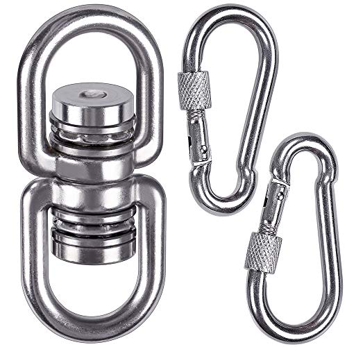 SELEWARE Heavy Duty Bearing Swing Swivel, 360° Rotation Hanging Accessory | Quiet Smooth Rotation, Supports Up to 1200LB, Quick Connect Buckles, 1 Pack for Swings, Hammocks, Tire Swings and Heavy Bags - color: Swivel (E) and 2 Carabiners