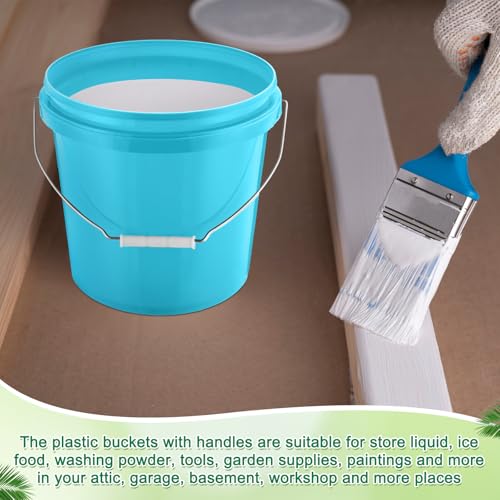 Tioncy 10 Pcs 2 Gallon Plastic Buckets with Lids and Handles,Light Blue | Storage Pails for Paint, Cleaning, Organizing, Durable Containers, Metal Handles, Plastic Material - color: Light Blue