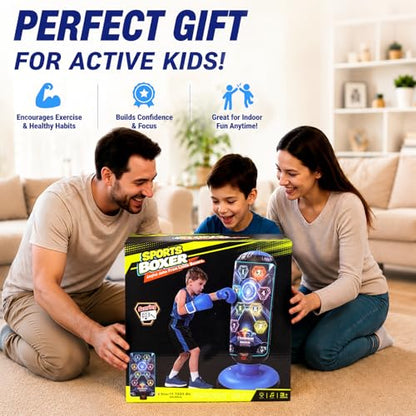 Punching Bag for Kids, 51-Inch Freestanding Inflatable Boxing Bag with Gloves & Pump, LED Lights, Music, Electronic Scoring and 4 Game Modes, Kids Boxing Set for Boys Girls Ages 4-12