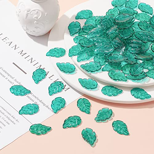 LiQunSweet 100 Pcs Glass Crystal Green Leaf Charms Small Drop Dangle Plant Leaves Pendants for Necklace Bracelet Jewelry Making DIY Crafting - 23.5x15mm - color: Leaf_23.5x15mm_Green