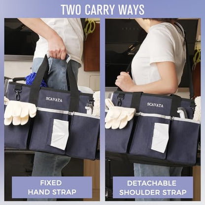 SCAVATA Wearable Caddy Bag, Cleaning Supplies Organizer With Handle & Shoulder Straps for Housekeepers, Under Sink & Car Tool Organizers With 4 Foldable Divider (NavyBlue) - color: NavyBlue