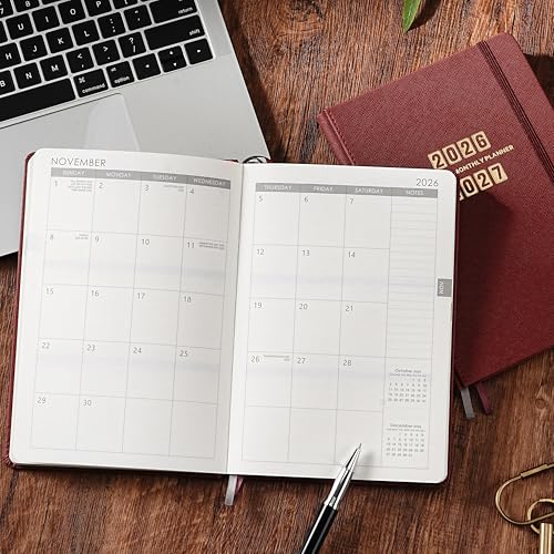 Planner 2026-2027 - Jul. 2026 - Jun. 2027, Academic Planner 2026-2027, Leather Planners Weekly and Monthly, 6.3" x 8.4", Hardcover with Back Pocket + Thick Paper + Twin-Wire Binding - Wine Red - color: Wine Red