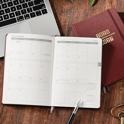 Planner 2026-2027 - Jul. 2026 - Jun. 2027, Academic Planner 2026-2027, Leather Planners Weekly and Monthly, 6.3" x 8.4", Hardcover with Back Pocket + Thick Paper + Twin-Wire Binding - Wine Red - color: Wine Red