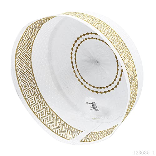 RUIXIA Men Boys Muslim Prayer Kufi Hat Skull Cap Embroidery Islam Kufi Headware takke Praying Beanie Hat Kofia Topi Hat - color: Yellow-adult