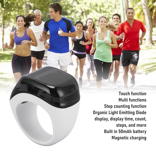Finger Smart Tally Counter Ring, Muslim Digital Azan Alarm Clock, Vibration Reminder, Touch Control, 0.42in Screen, for Nice Islamic Gift - color: White