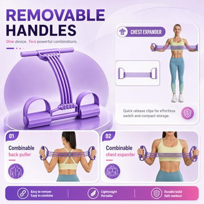 Pedal Resistance Bands with Handles, 2026 New 3 in 1 Multifunction Yoga Resistance Band, Upgrate 8 Tube Exercise Band, Stretching Workout Fitness Bands for Abdomen, Waist, Arm, Leg - color: Pink