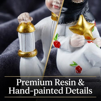 Ramadan Decorations for Home Set of 2 Resin Muslim Boy and Girl Figurines Holding Lantern and Star Islamic Decor Eid Mubarak Table Centerpieces for Iftar Office Desktop Display