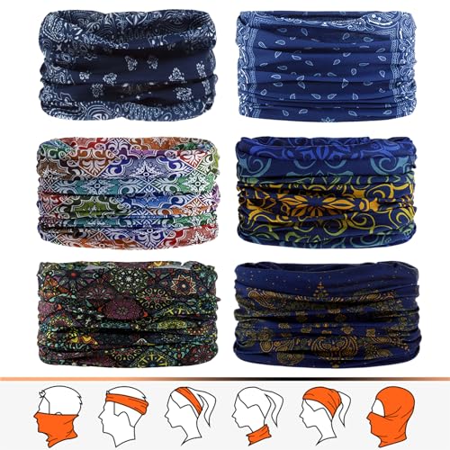 JOEYOUNG Headwear, Bandana, Neck Gaiter Head Wrap Headband Balaclava Magic Scarf - color: A-blue Boho