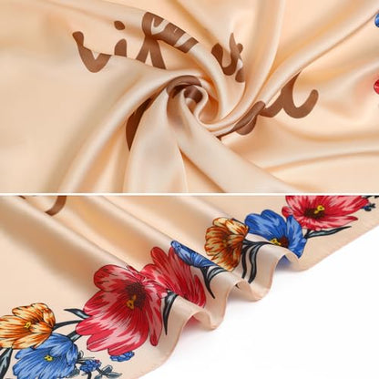 STARWHISPER 27" Square Head Scarf for Women Silk Feeling Satin Scarf Women Fashion Silk Scarf for Wrapping Hair - color: Elegant Flower4