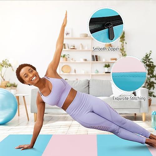 GYMAX Gymnastics Mat, 4 FT x 8 FT x 2 Inches Folding Exercise Mat w/Carry Handles & Sturdy Stitching Waterproof Cover, Tumbling Mat for Yoga Stretching Martial Arts Home Gym - color: Pink & Blue