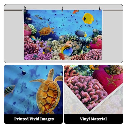 AOFOTO 8x6ft Underwater Ocean Coral Reef Backdrop Under The Sea Tropical Fish Sea Turtle Marine Life Photography Background Seabed World Nature Scene Aquarium Decor Kids Portrait Photo Shoot Props - size: 8x6ft