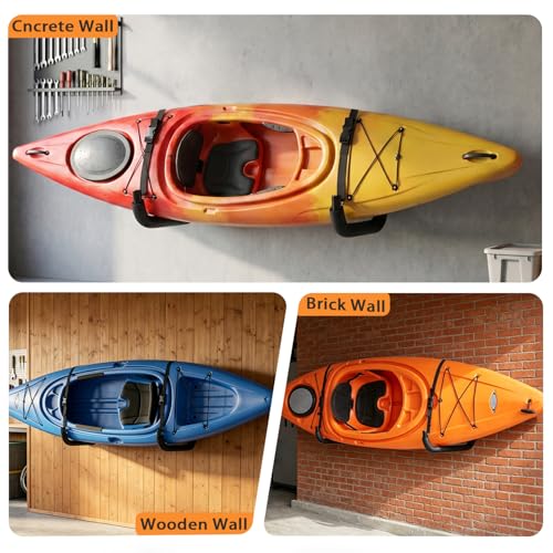 Kayak Storage Rack, Heavy Duty Wall Mount Kayak Hanger for Secure Storage, Garage Hooks for Kayaks, SUP Paddle Boards, Canoes, Surfboards - size: 10.6" x 15.5", Pack of 4