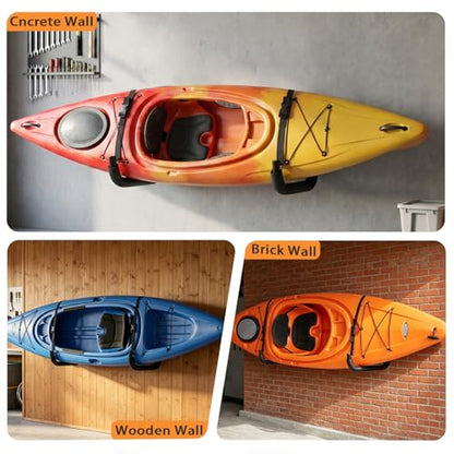 Kayak Storage Rack, Heavy Duty Wall Mount Kayak Hanger for Secure Storage, Garage Hooks for Kayaks, SUP Paddle Boards, Canoes, Surfboards - size: 10.6" x 15.5", Pack of 4
